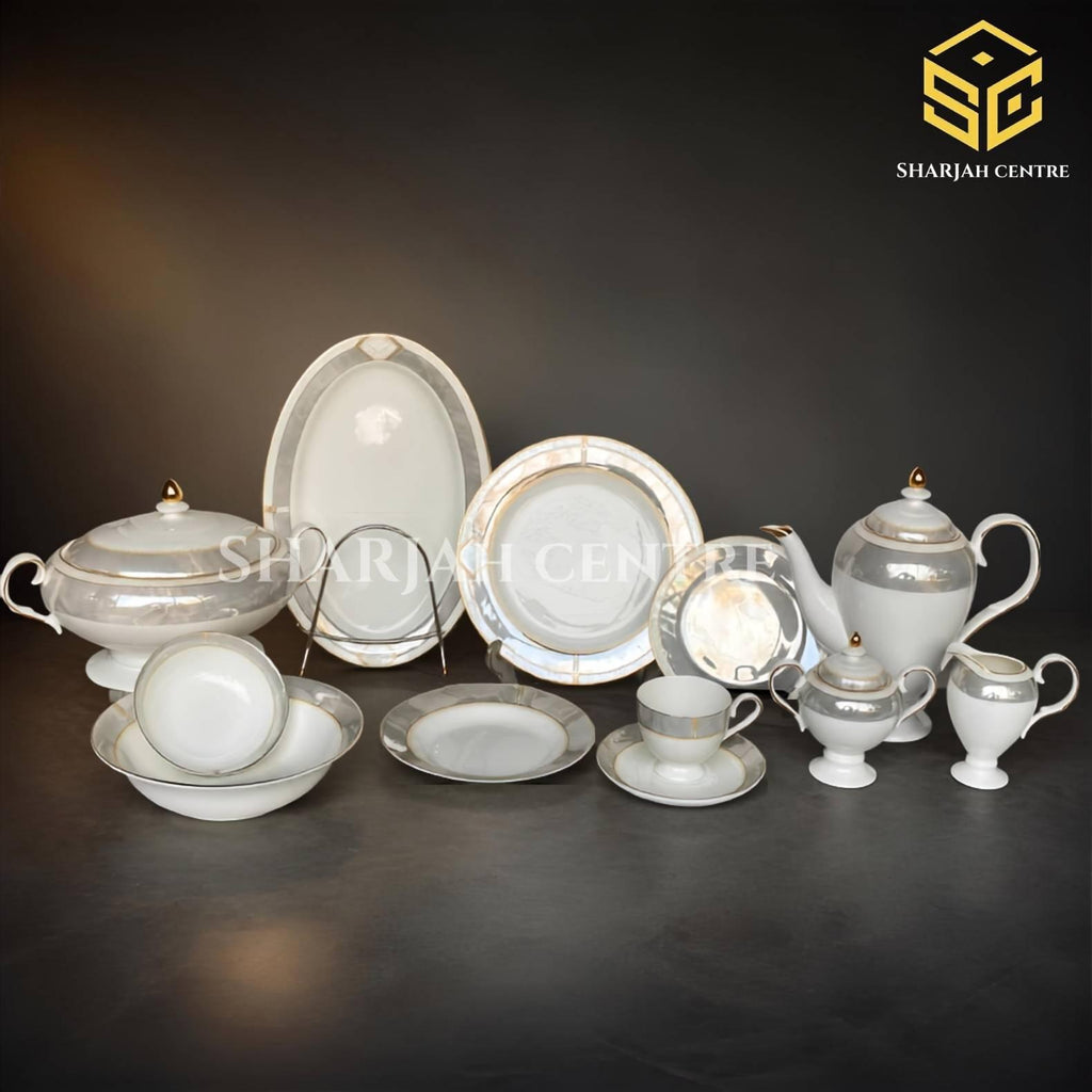 One More VICTO – Dinner Set for 12 Persons – 85 Pieces | Premium Pearl & Gold Fine China – Sharjah Centre
