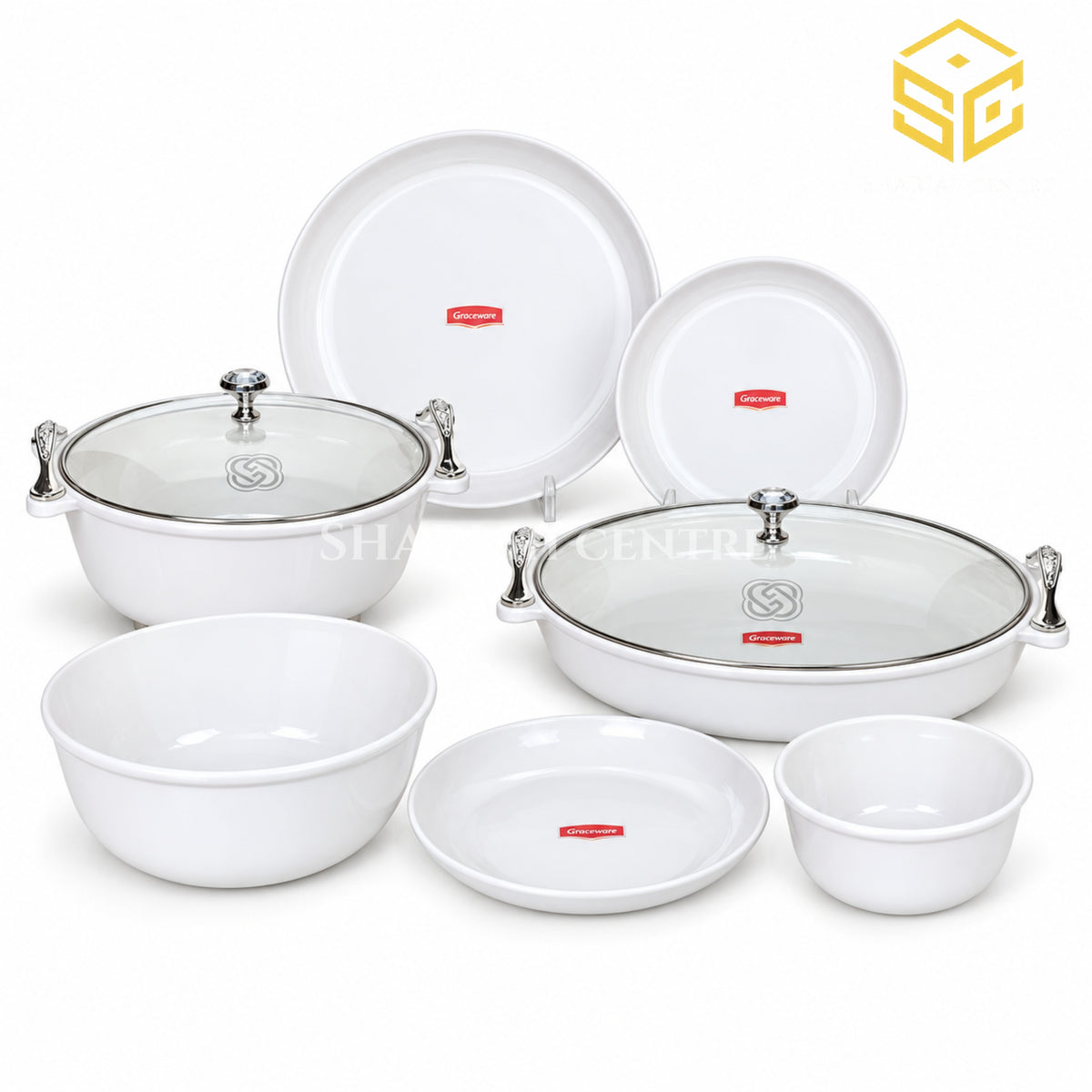 Graceware Regal White Dinner Set with Silver-Tone Details