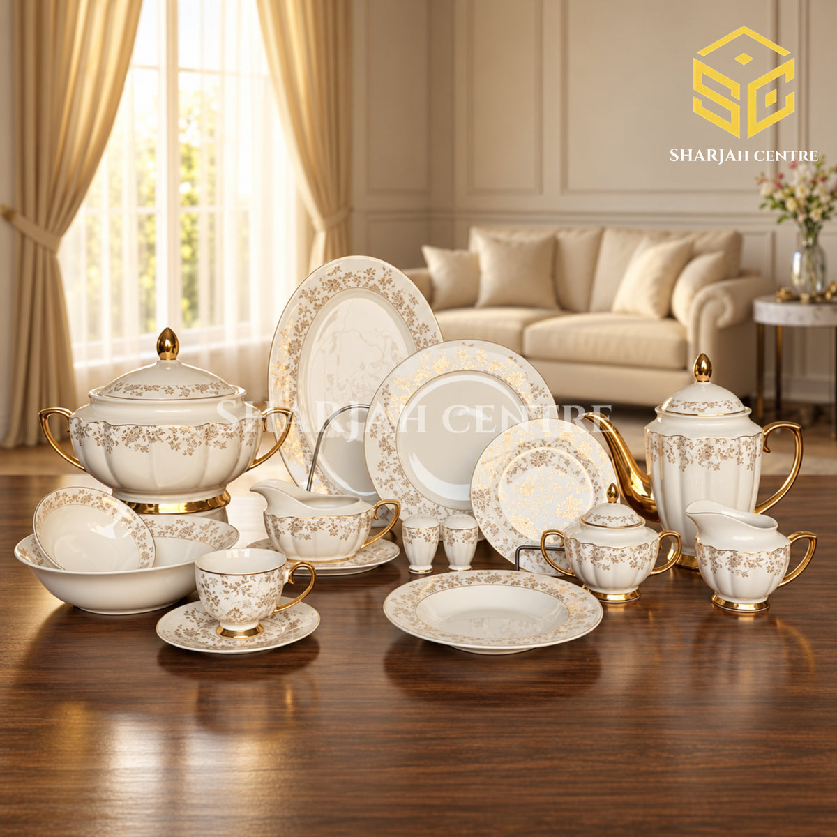 Johanson Bros 85-piece ivory gold fine bone dinner set