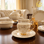 Ivory gold floral fine bone teacup and saucer