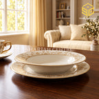 Ivory gold dinner plate and soup plate