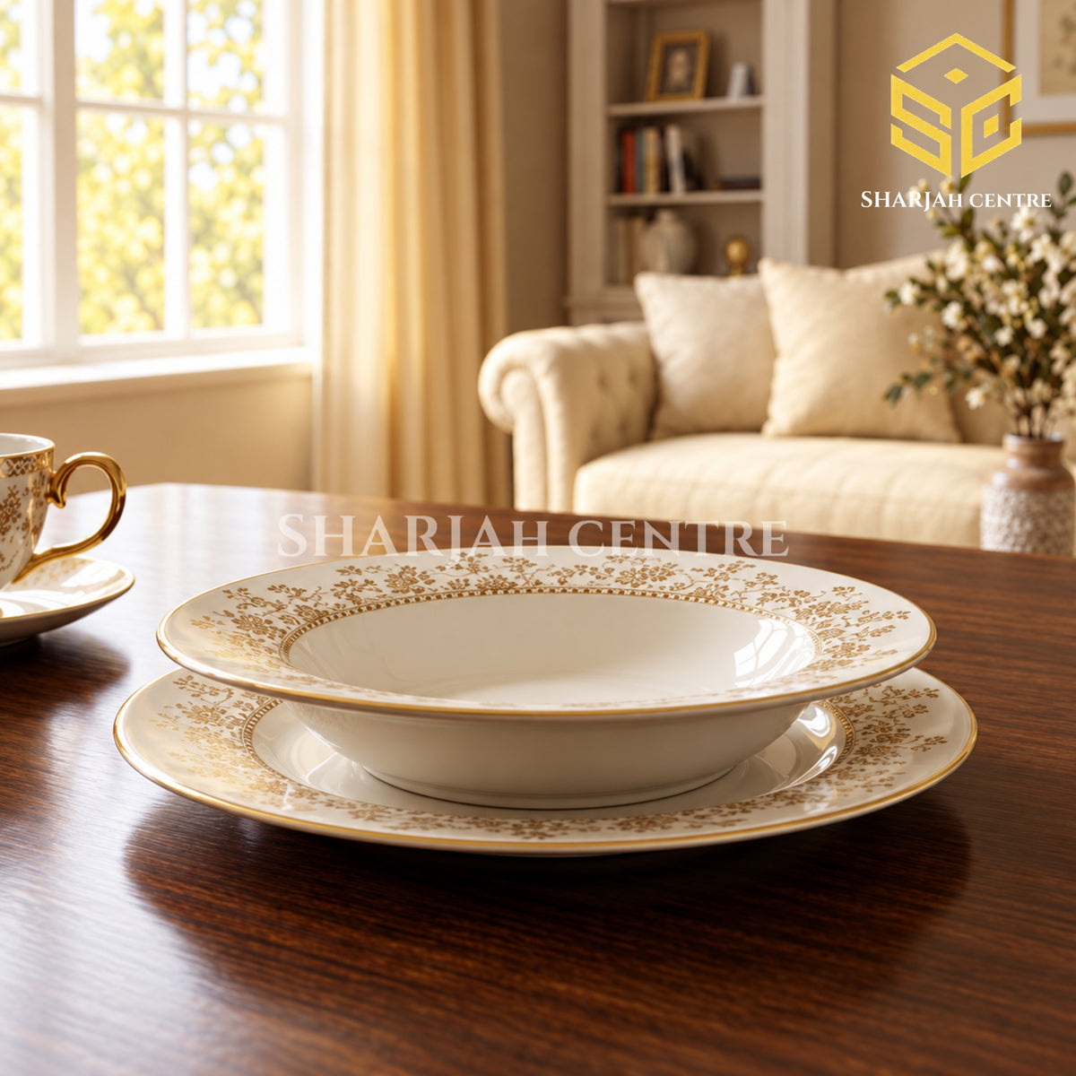 Ivory gold dinner plate and soup plate