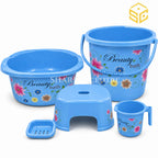 Beauty Bath blue 5-piece plastic bathroom set available at Sharjah Centre Multan
