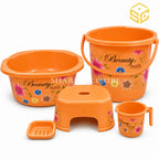 Beauty Bath orange 5-piece high-grade plastic bathroom set with floral design