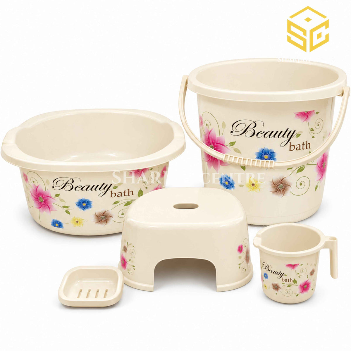 Beauty Bath white 5-piece floral plastic bathroom essentials set