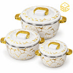 Billi white gold marble 3-piece insulated hotpot set with gold handles