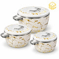 Billi white gold marble 3-piece insulated hotpot set with silver handles