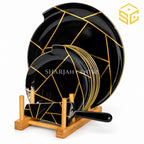 black and gold cake set, geometric cake set design, dessert plates with cake server, glossy cake plate set, Sharjah Centre Multan