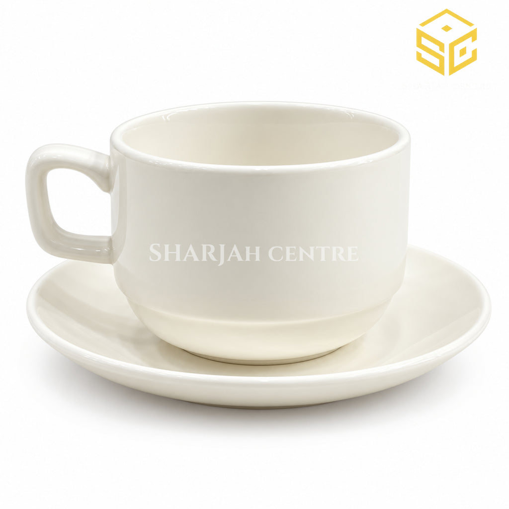 ivory white cup and saucer, plain white tea cup, classic coffee cup, premium crockery, Sharjah Centre Multan