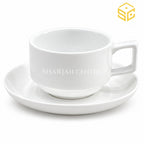 Contan white cup and saucer, square handle, plain white tea cup, modern crockery, Sharjah Centre Multan