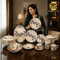 Elegance LD-08 61-piece porcelain dinner set with ivory beige finish, plum-grey roses and gold accents for 8 persons model bg