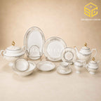Elegance FY-02 61-piece fine porcelain dinner set with black and beige ornamental borders for an 8 person serving color bg