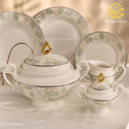 Elegance FY-05 61-piece fine porcelain dinner set with pastel blue, sage and beige leaf borders for 8 persons