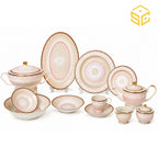 Elegance Leonardo 61-piece fine bone china dinner set with pink detailing and gold rims for 8 persons White bg