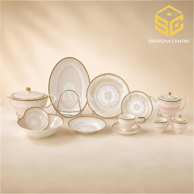 Elegance Leonardo 61-piece fine bone china dinner set with pink detailing and gold rims for 8 persons biege bg