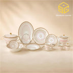 Elegance Leonardo 61-piece fine bone china dinner set with pink detailing and gold rims for 8 persons biege bg