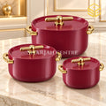 Forever Gold red and gold 3-piece insulated hotpot set in 3L, 2.5L and 2L sizes
