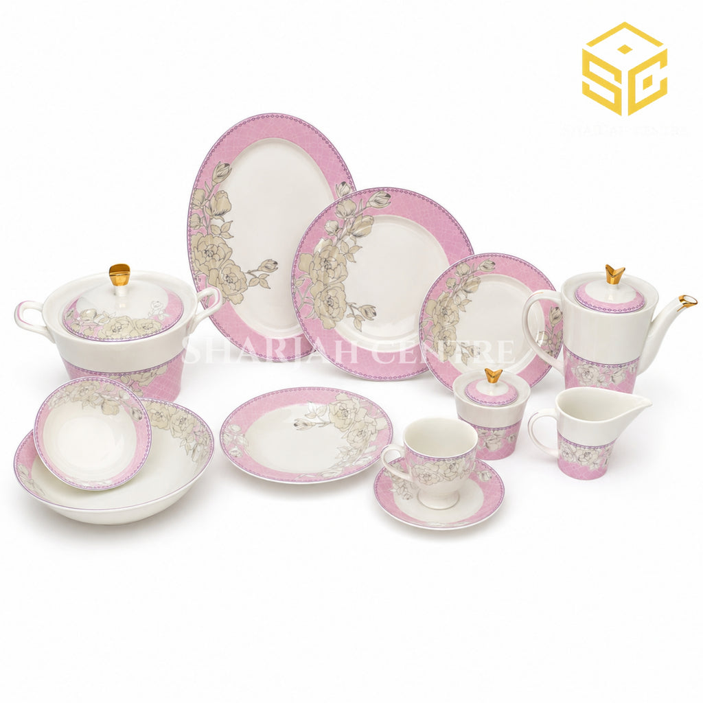 GC fine bone china pink and gold dinner set for 8 person serving white