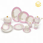 GC fine bone china pink and gold dinner set for 8 person serving white