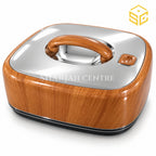 Golden Fire 5.5L rectangular insulated food warmer in Canny woodgrain mirror design