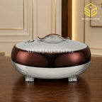 Golden Fire 5 litre coffee brown and silver insulated stainless steel hotpot with decorative handle wooden bg