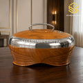 Golden Fire 5 litre wood-finish insulated hotpot with polished silver trim wooden bg