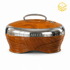 Golden Fire 5 litre wood-finish insulated hotpot with polished silver trim white bg