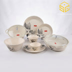 Graceware Theme 88-piece melamine dinner set, grey leaf design, crystal coated dinnerware, melamine plates, melamine bowls, 8 person dinner set, Sharjah Centre Multan
