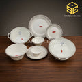 Graceware Theme 88-piece melamine dinner set, grey ornamental design, crystal coated dinnerware, melamine plates, melamine bowls, 8 person serving, Sharjah Centre Multan