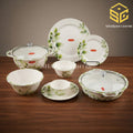 Graceware green leaf melamine dinner set, 88-piece dinnerware set, crystal coated melamine crockery, 8 person dinner set, wooden table display