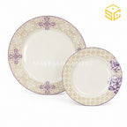 Green Crockery beige and purple floral fine bone china dinner set