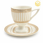 ivory white gold cup and saucer, lattice gold design, pedestal base, premium tea crockery, Sharjah Centre Multan