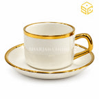 ivory white cup and saucer, metallic gold rim, gold handle, premium tea cup, Sharjah Centre Multan