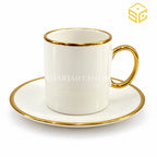ivory white gold cup and saucer, rounded gold handle, gold rim saucer, premium tea cup, Sharjah Centre Multan