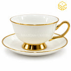ivory white gold cup and saucer, metallic gold handle, pedestal base, premium tea cup, Sharjah Centre Multan