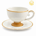 Ivory white cup and saucer, gold rim, gold pedestal base, premium tea cup, Sharjah Centre Multan