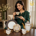 Johanson Bros England 24-piece Super Bone tea set with 6 person serving, brown floral design and gold-tone accents Model bg