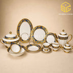Johnwood 61-piece premium bone china dinner set with royal-blue baroque borders and rich gold detailing for 8 persons bige bg