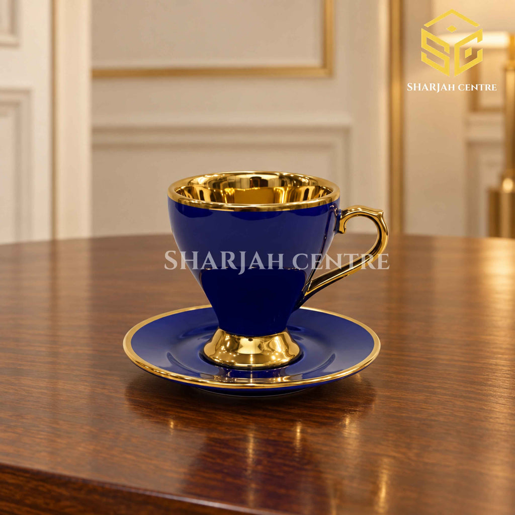 Royal blue gold tea cup and saucer luxury table setting – Sharjah Centre