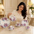 More & More 24-piece bone china tea set with 6 person serving, multicolour floral design and gold-tone rims model bg