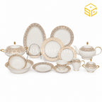 Noritake Japan BT-SHAE 61-piece fine bone china dinner set with intricate black and gold borders for 8 persons