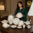 Noritake Japan BT-SHAE 61-piece fine bone china dinner set with intricate black and gold borders for 8 persons model bg