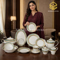 Noritake Japan DS-SH 61-piece white dinner set with aqua-green borders and ornate gold detailing for 8 persons model bg