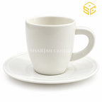 plain white cup and saucer, ceramic tea cup set, minimalist white crockery, glossy finish cup, Sharjah Centre Multan