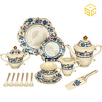 Royal Albert England 31-piece bone china tea set with 6 person serving and multicolour floral pattern white bg