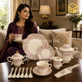 Royal Albert England 31-piece porcelain tea set with 6 person serving, pink florals and gold-tone accents model bg