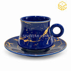 royal blue cup and saucer, gold marble design, premium tea cup, luxury crockery, Sharjah Centre Multan