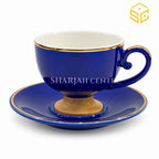 Royal blue cup and saucer, gold rim, gold pedestal base, luxury tea cup, Sharjah Centre Multan