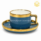 Luxury blue and gold cup and saucer set on white background – Sharjah Centre Multan