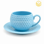 sky blue cup and saucer, embossed pebble texture, premium tea cup, blue crockery, Sharjah Centre Multan